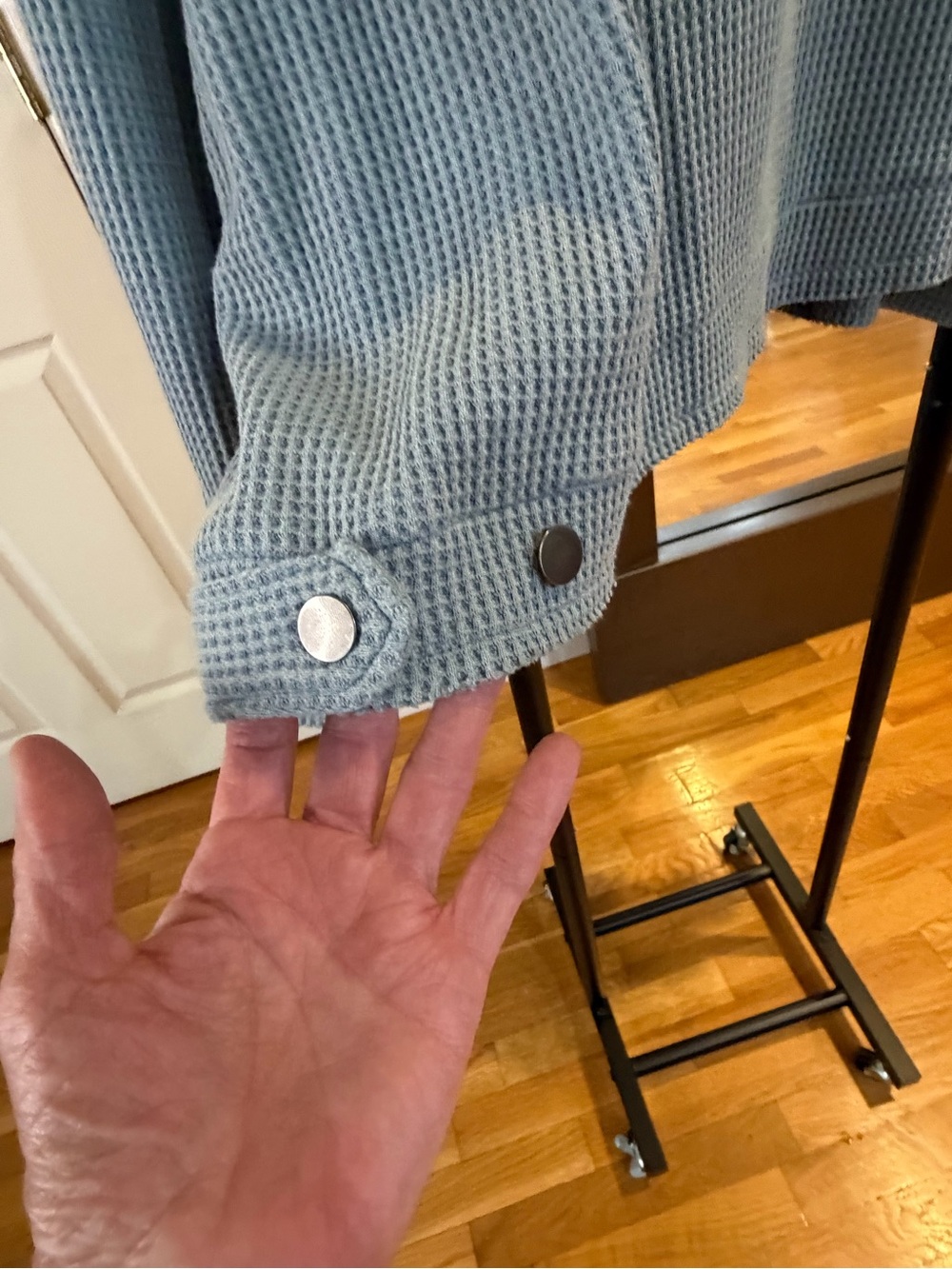 POL Women's Waffle Knit Overshirt Jacket - Light Blue - Picture 5 of 7